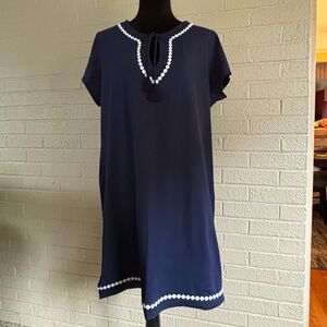 Lands’ End Navy Blue Swim Cover Up V-Neck Tunic Pullover Size XL